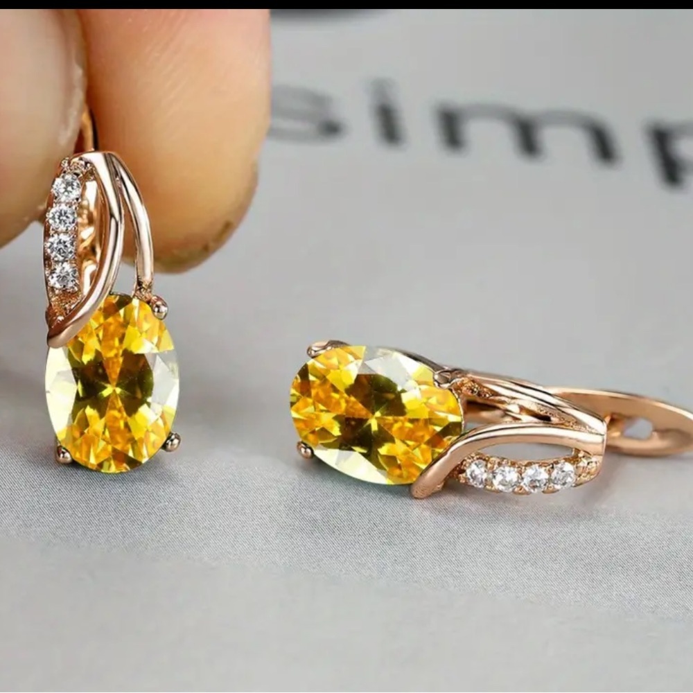 18k Gold Plated Water Drop Yellow Diamond Earrings